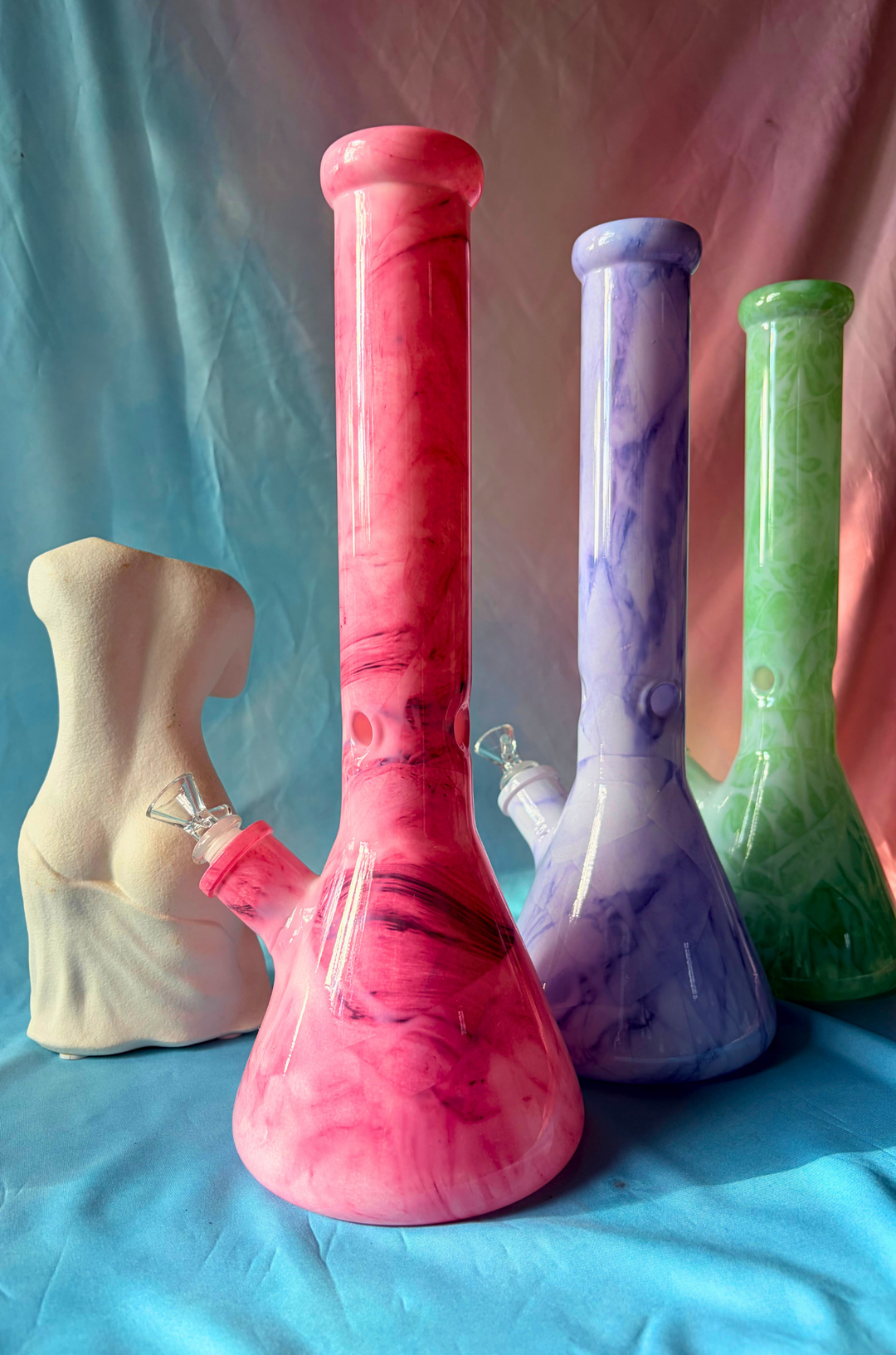 Beautiful sculpted beaker bong colorful